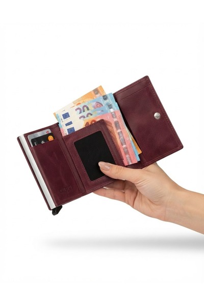 BENOX Crayz Leather Mechanism Unisex Wallet Card Holder
