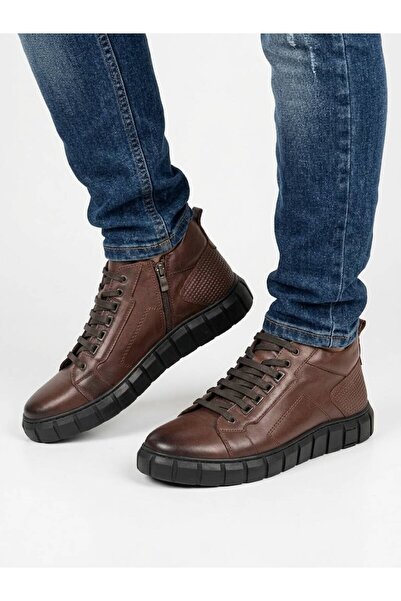 Pierre Cardin Men's Brown Genuine Leather Zippered Casual Boots
