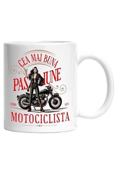 INOVATIX Cana alba personalizata,Femeie Atragatoare Cu Casca De Motor Motocic...