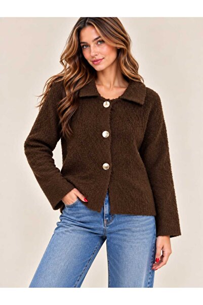 Benedetto New Season Soft Textured Polo Collar Knitwear Cardigan
