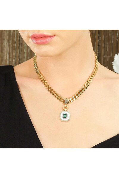 Ema Jewellery Beyaz Mineli Zümrüt Taşlı Kolye Ucu Charm