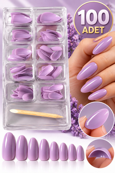 BİYUTREND 100 adet lila renkli, parlak yüzeyli, farklı boylarda oval-badem fo...