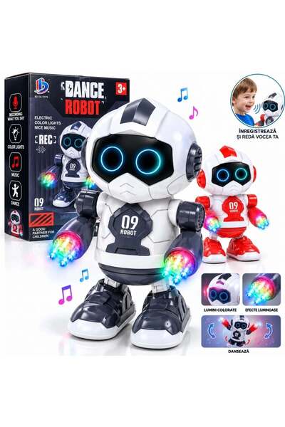 Issa Robot dansator de 21 cm, cu înregistrare și redare vocală, lumini colora...