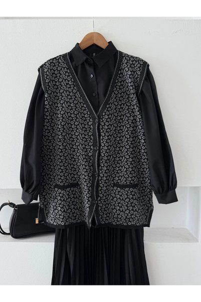 Hepsi Moda Leopard Patterned Mother's Vest - Anthracite