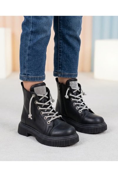 Surpie Shoes Taş Detaylı Çocuk Bot, Fermuarlı Çocuk Bot