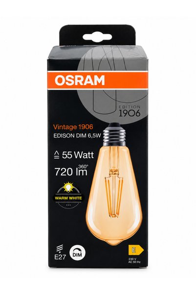 Osram Vintage 1906 Edison LED Ampul 6.5W 720 Lümen 2700K E27 Dim Edilebilir Sarı Işık