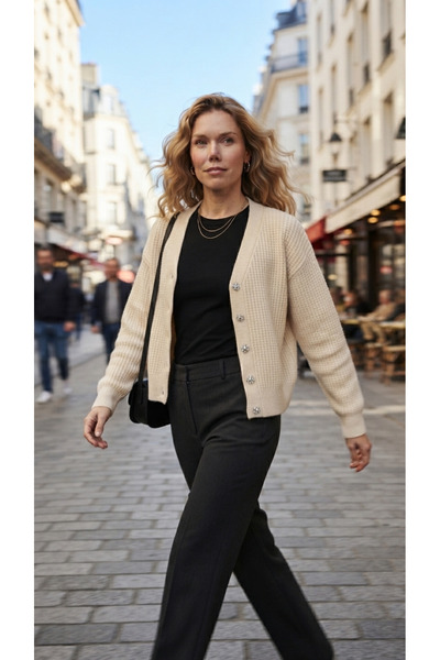 Sierra otantik V-Neck Thessaloniki Knit Cardigan with Crystal Stone Buttons