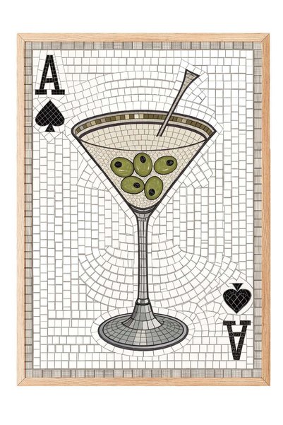 Postifull Olive Martini Mosaic Poster - Wood Framed Art Print No:160123