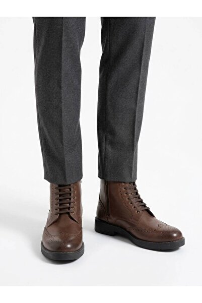 Pierre Cardin Men's Brown Genuine Leather Zippered Classic Boots