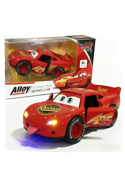 Printisor Mașinuță metalică Lightning McQueen, model clasic din aliaj, cu lum...