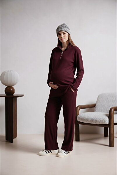 Miss Dünya Lissa Urban Corduroy Fabric Half-Zip Maternity and Postpartum Trac...