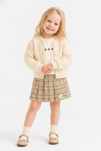 Generic Brand Baby Girl 1-4 Years Old Checkered Lined Pleated Skirt Mink