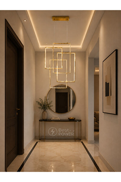 best power ثريا معلقة مودرن LED ذهبية 3 إضاءات بتصميم إطارات هندسية متداخلة -...