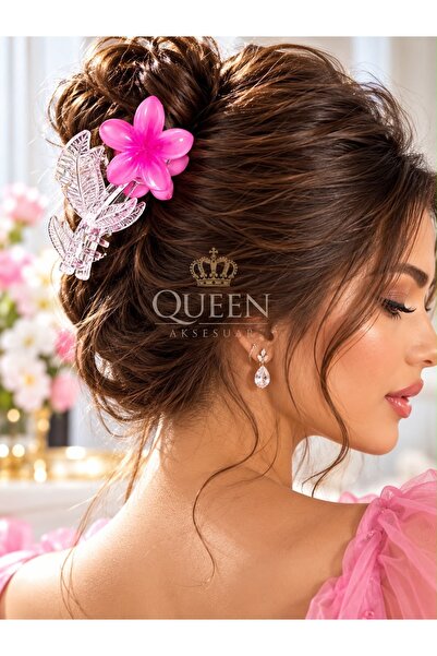QUEEN AKSESUAR مشبك فاخر من الزجاج الكريستالي ذو مظهر شفاف وورق شجر بلون الفو...