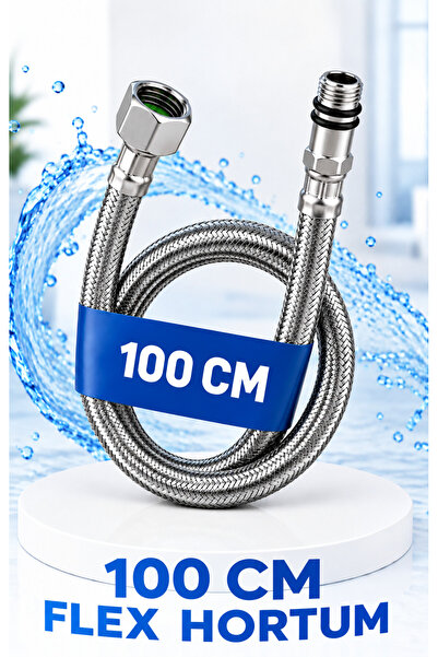 CinaMax 100 cm Paslanmaz Çelik Flex Hortum 3/8' x 3/8' Esnek Batarya Musluk B...