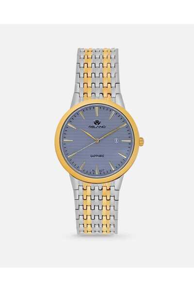 RELANO Men Watch with Date in Round Two Tone Case with Grey Dial & Stainless ...