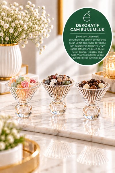 EVONİTA Dekoratif Cam Sunumluk – Kristal Görünümlü Ayaklı Şekerlik Lokumluk Ç...