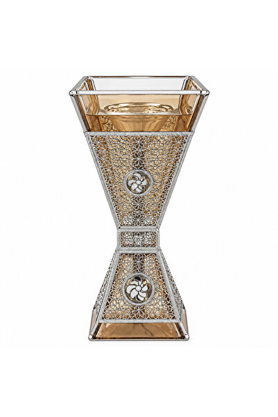 AKDC Metal & Amber-Toned Glass Incense Burner – 25×12cm