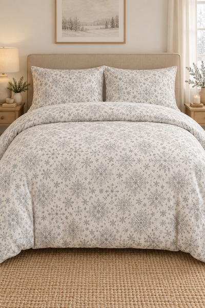 Cotton Collection طقم غطاء لحاف مزدوج من الفلانيل سنو
