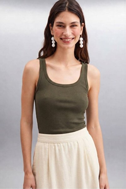 Trend Marfa Ribbed Ribbed Look Slim Fit Body-Fitting Cotton Basic Blouse Unde...