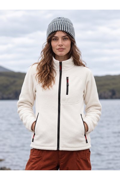 Kozik Jachetă din fleece pentru femei, cu mânecă lungă, cu fermoar, croială clasică