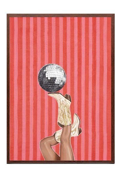 Postifull Poster cu minge de discotecă și cizme – Tablou cu ramă maro NR. 160133