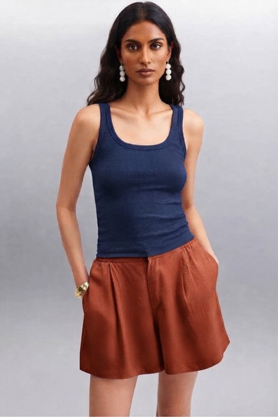 Trend Marfa Ribbed Ribbed Look Slim Fit Body-Fitting Cotton Basic Blouse Unde...