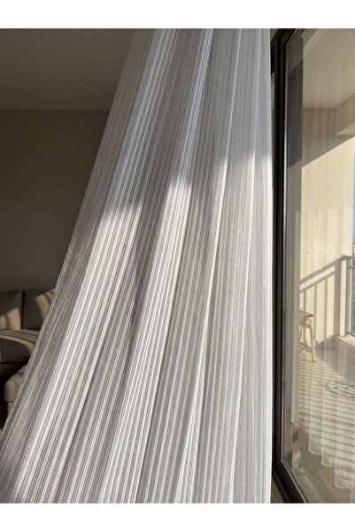 Demor Home Silver Glitter Cordone Striped Tulle Off-White 1/3 Dense Pleats