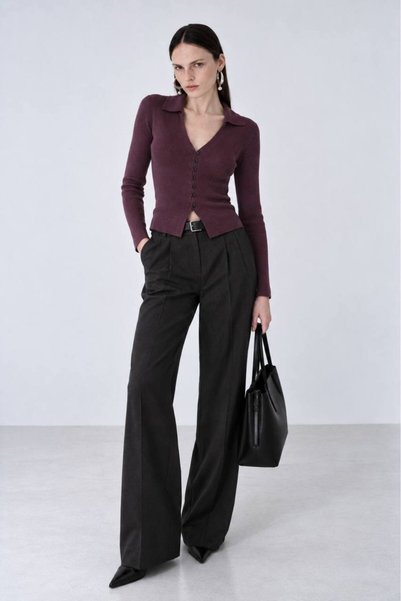 vuvutasarım V-Neck Button Detailed Long Sleeve Women's Knitwear Blouse 52115199