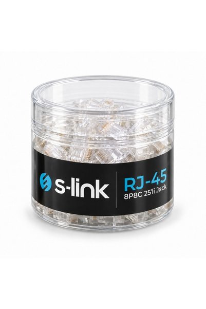 S-LINK موصل SLX-990 CAT5 RJ45، عبوة من 25 قطعة، نهاية كابل شبكة إيثرنت 8P8C، مقبس معياري شفاف، قابس شبكة قابل للتركيب باستخدام كماشة الكبس