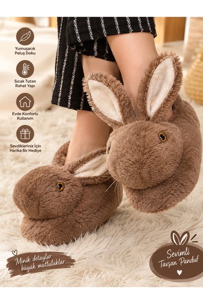OrangeLife Kahverengi Tavşan Panduf – Yumuşacık ve Sıcacık Konfor (Unisex)