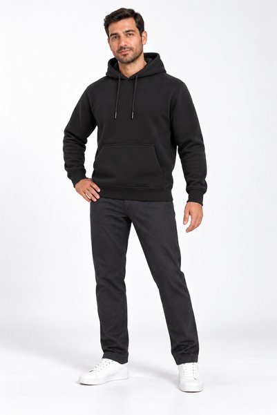 ODİN ATLAS Men's Black 3-Thread Sweatshirt with Kangaroo Pocket, Warm and Fle...