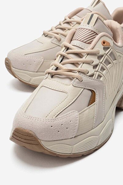 CCWAY AYAKKABI Side-Panel Tied Leather Women's Sports Shoes Beige Taba