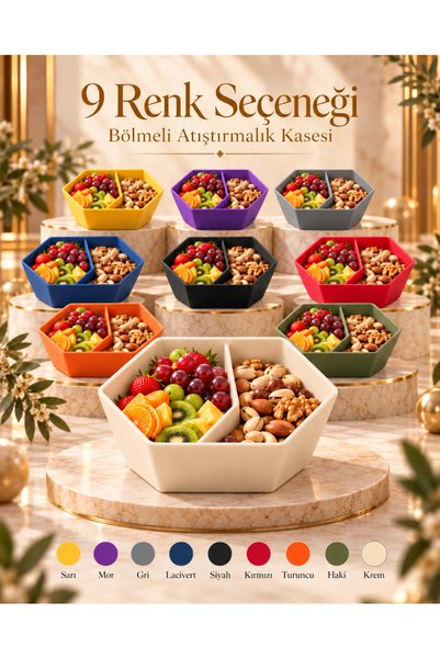 mayk 2 Bölmeli Altıgen Sunumluk - Çok Amaçlı Çerezlik, Meyvelik ve Cips Atışt...