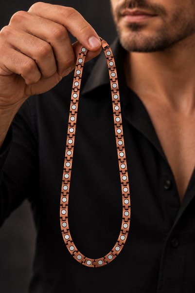 İyyaKee Magnetic Copper Plated Women's and Men's Chain Necklace Textured Bean Design