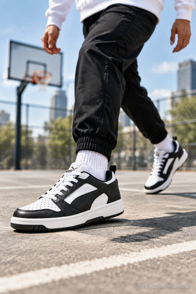 Puma RB-6619 Unisexs Siyah Beyaz Günlük Sneaker Anatomik Taban Comfort Spor A...