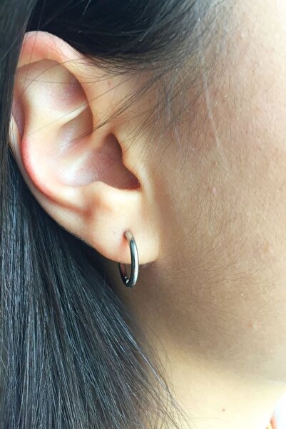 TakıConcept Sıkıştırmalı Deliksiz Kulaklar Için 316l Çelik Kadın Erkek Halka Küpe Gümüş Renk