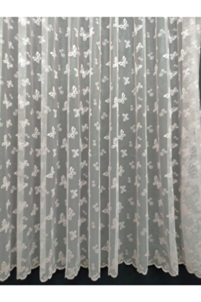 DNZEVGEREÇLERİ Kelebek Desen Pembe Renk Modern Tül Perde 1/2 Pileli