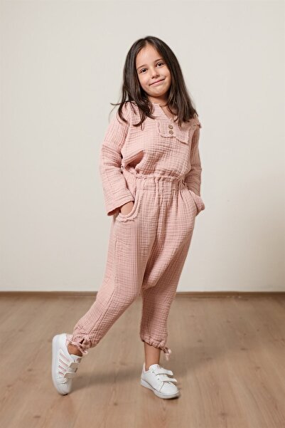 Zeliha Baysan Lambert Müslin Unisex Çocuk Şalvar Pembe