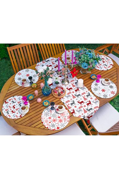 Realhomes Σετ 6+1 Snowflakes & Deer Special Design Flat Runner