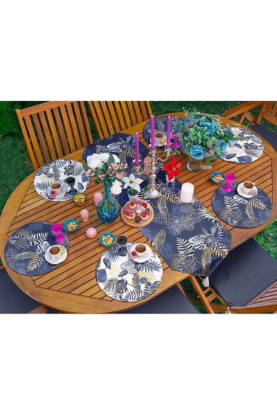 Realhomes Σετ 6+1 τεμαχίων Navy Blue με χρυσό φύλλο με σχέδιο δρομέα