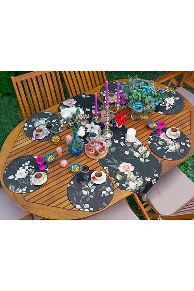 Realhomes Σετ 6+1 White Rose Designed Flat Runner