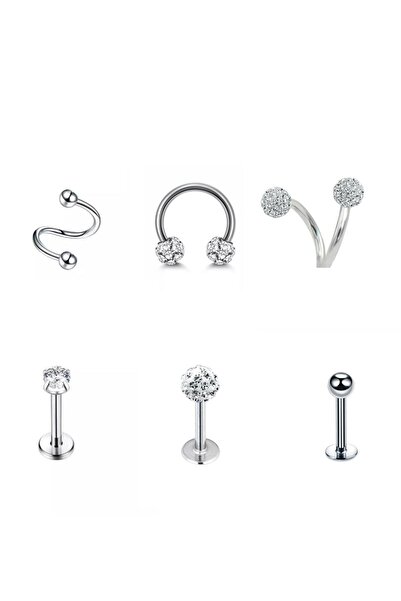 Jaida Moda Gümüş Cerrahi Çelik Tragus Helix 6'lı Set Piercing