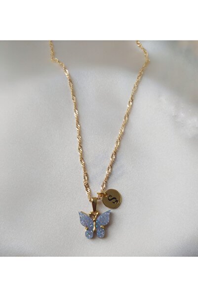 Asia by Leuvoié Ş Harfli Mavi Kelebek Kolye