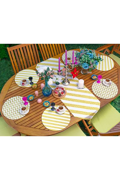 Realhomes Σετ 6+1 τεμαχίων Gold Leafed Lines Special Design Supla Runner