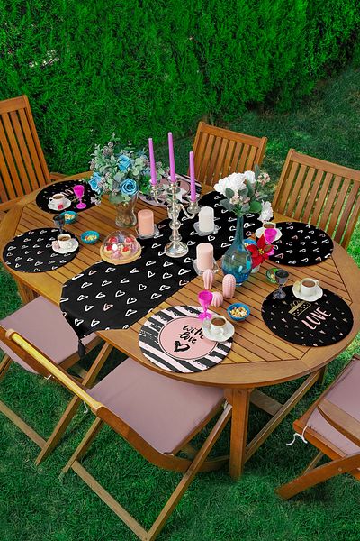 Realhomes Set 6+1 piese Black Love Motif Love Themed Supla Runner Set