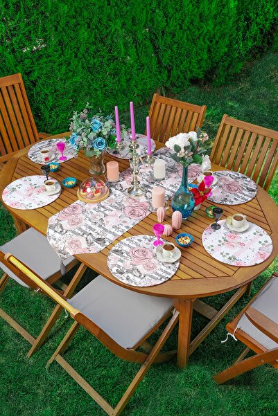 Realhomes 6+1'li Pembe Gül Temalı Supla Runner Seti