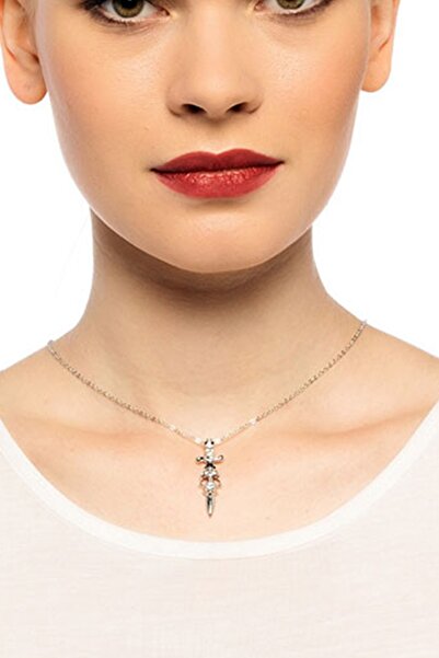 BIJUTERI قلادة خنجر على شكل جمجمة حجرية لامعة