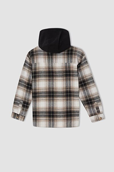 DeFacto Erkek Çocuk Regular Fit Kapüşonlu Uzun Kollu Flanel Oduncu Gömlek