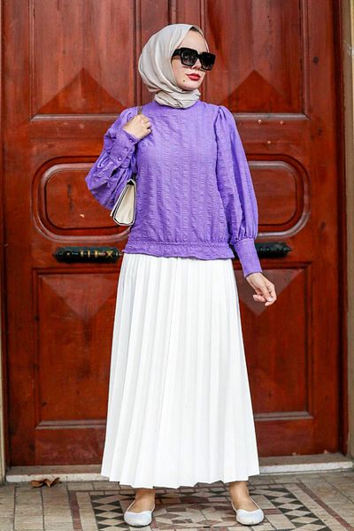 Neva Style -Bluză Hijab Liliac cu mâneci cu balon cu 24271